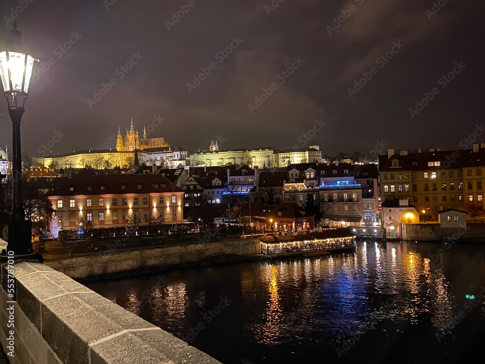 Prague at night, view from Carls Bridge