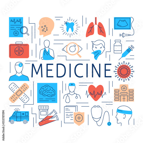 Medicine round poster in line style