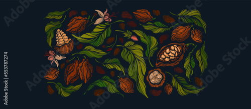 Cocoa print. Dark chocolate. Vector illustration