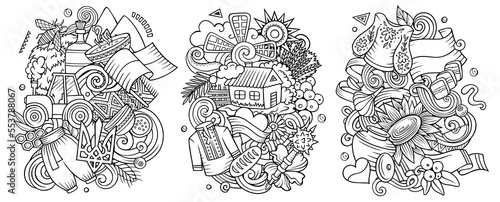 Ukraine cartoon vector doodle designs set.