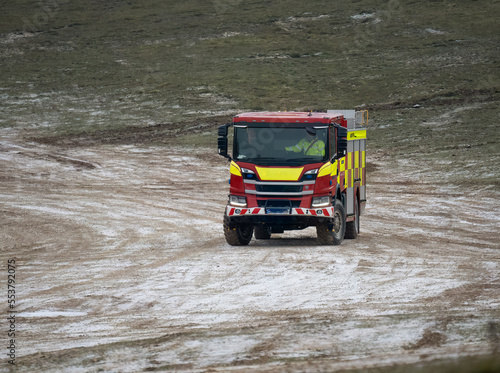 WX22 AHY Scania P370 XT Angloco Fire Engine from Trowbridge, Dorset and Wiltshire Fire and Rescue undergoing off-road driver training, Tidworth Wiltshire UK photo