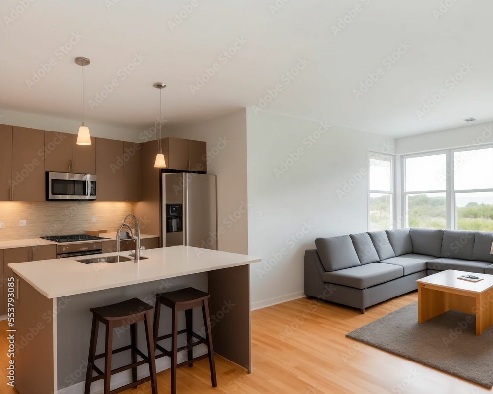 Fototapeta premium Kitchen and living room, apartment interior