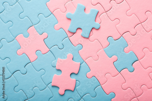 Mixed pink and blue puzzles.