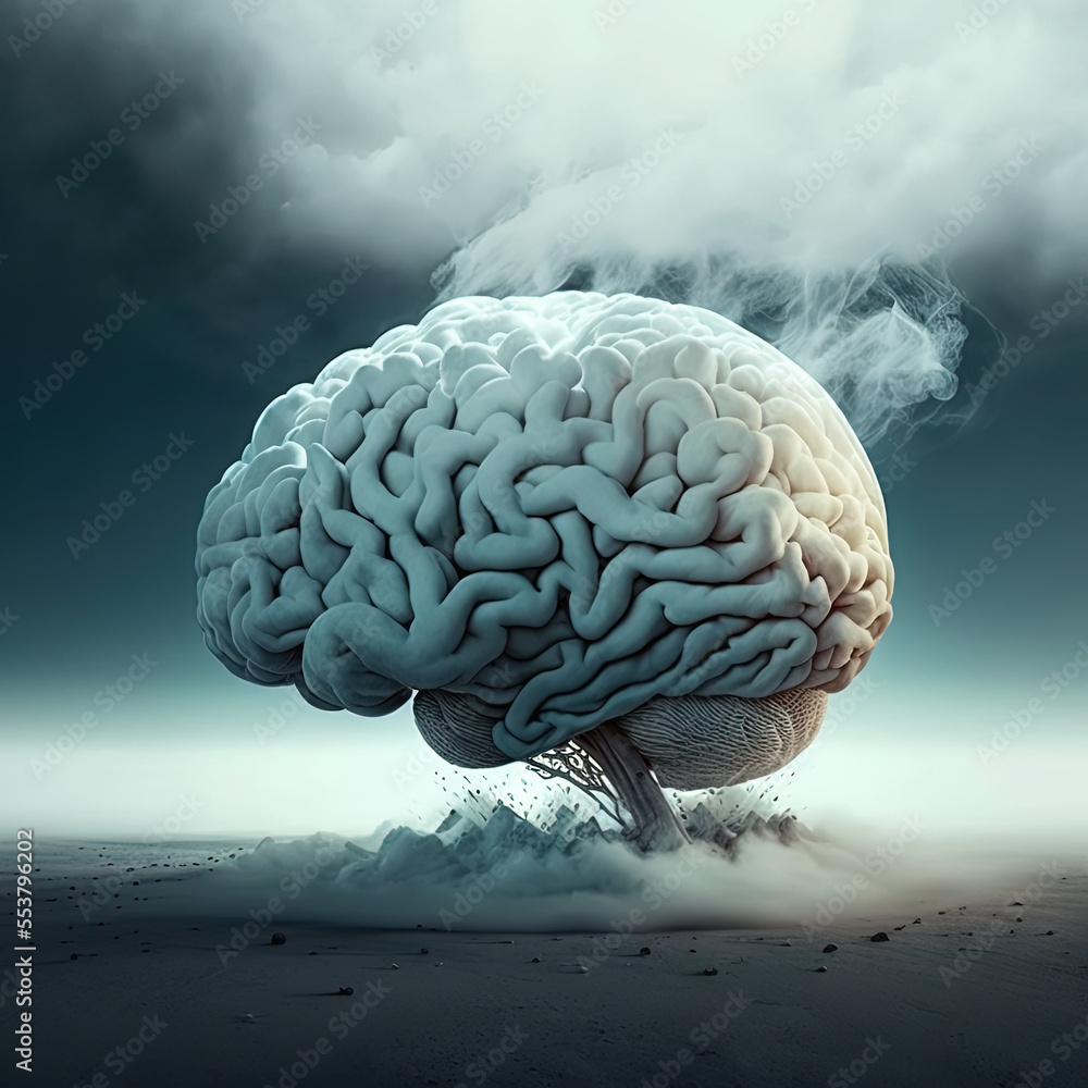 ภาพประกอบสต็อก Brain Surrounded by Smoke Brain Fog Concept