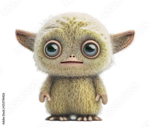 Cute adorable funny fluffy monster on a transparant background