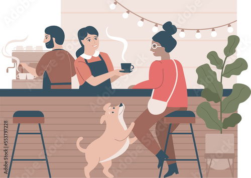 Young people in a small trendy coffee house