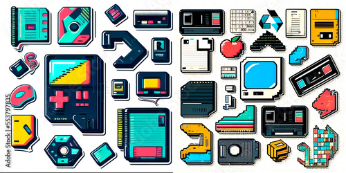 set of icons, 80ties, 90ties, retro, vintage, png, transparent, panorama