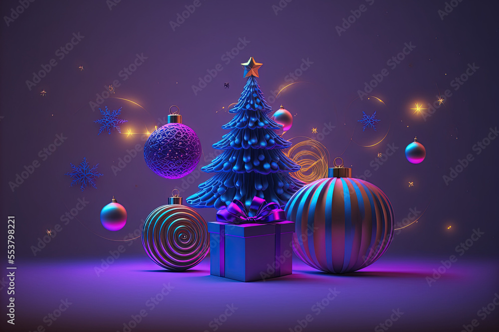 Christmas 3D background , gift boxes , christmas ornaments, wallpaper