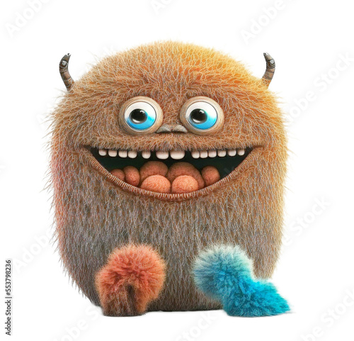Cute adorable fluffy funny monster on a transparant background
