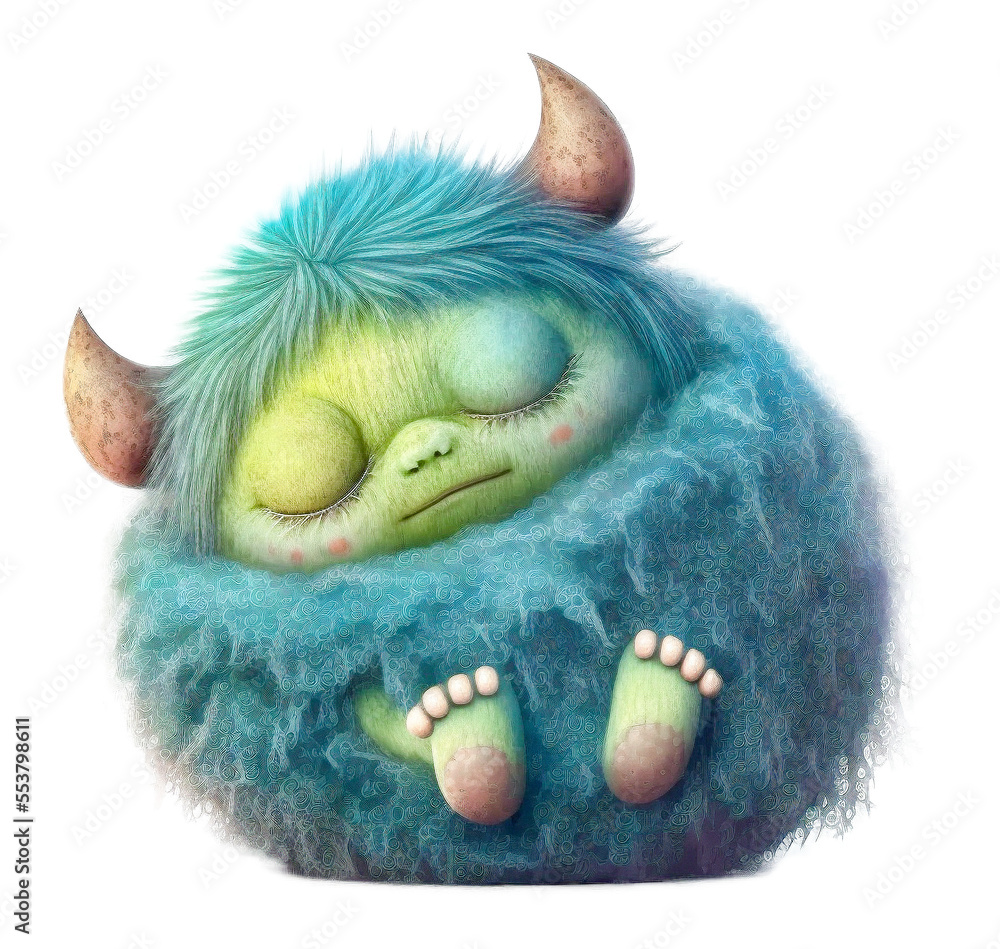 Cute adorable sleeping alien monster on a transparant background Stock ...