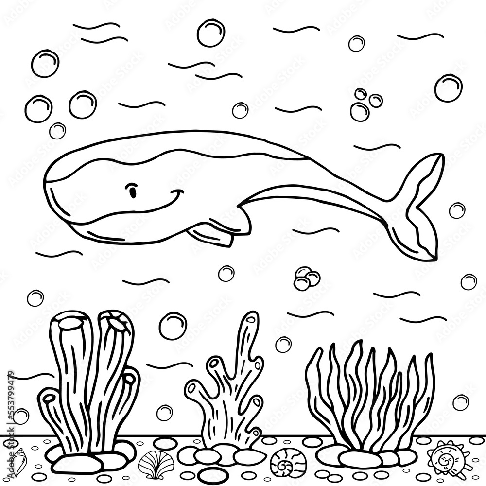 Whale Coloring Page Colored Illustration Stock Vector | Adobe Stock