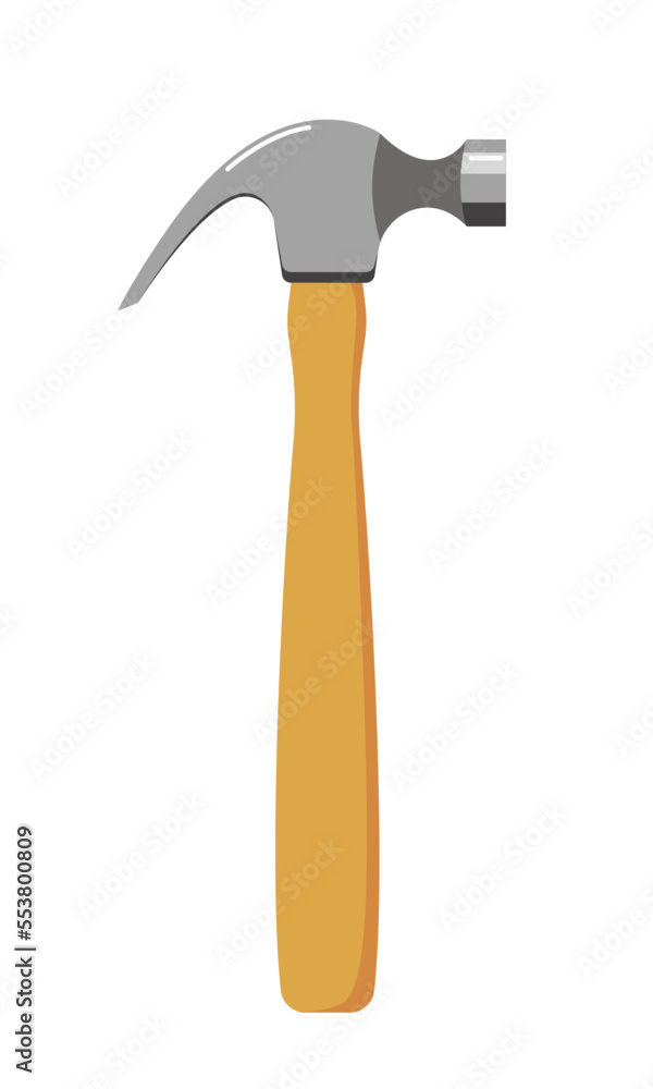 Tool is a hammer on a wooden handle. Flat style. On a white background. Tool is a hammer on a wooden handle. Flat style. On a white background.
