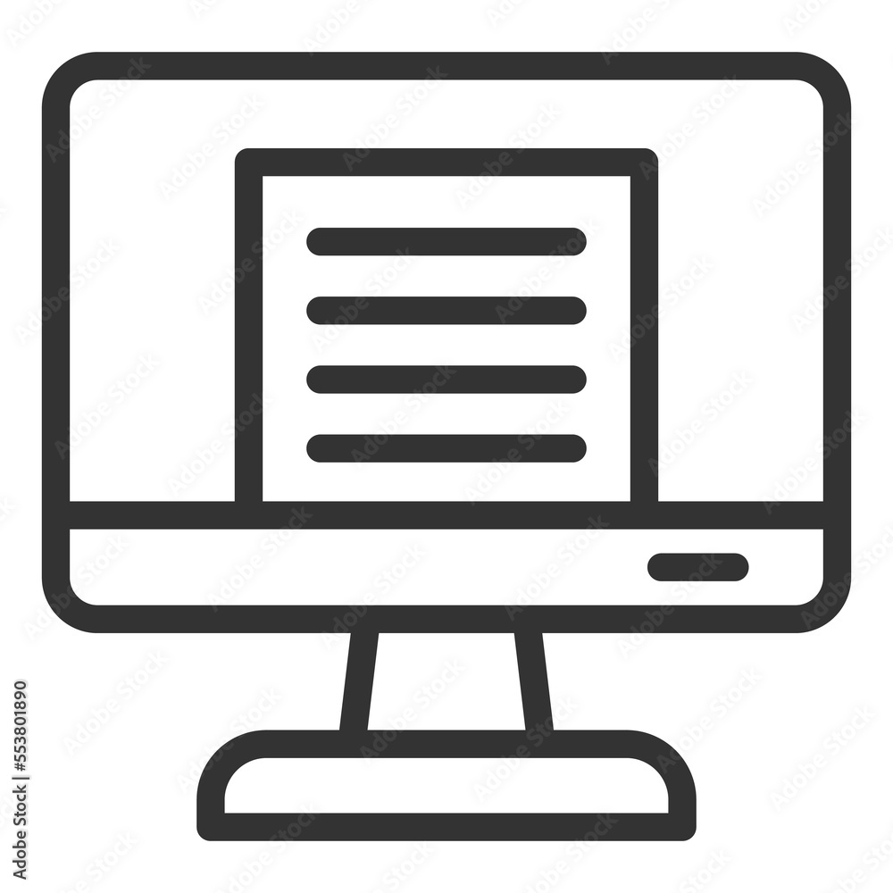 Electronic document on the monitor screen - icon, illustration on white background, outline style Electronic document on the monitor screen - icon, illustration on white background, outline style