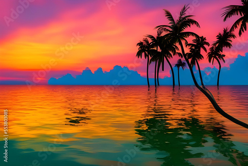 tropical island sunset