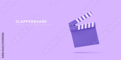 3d realistic clapperboard isolated on light background. Vector illustration