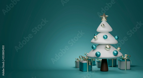 Art Christmas banner or greeting card design. Christmas tree balls on blue snow background. Wide Xmas banner mockup, header, flyer