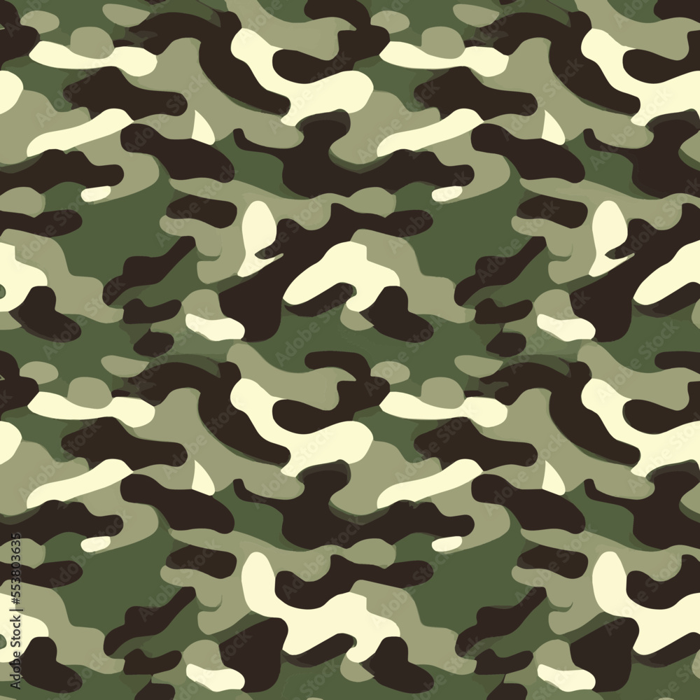 Military camouflage in shades of green, brown and khaki