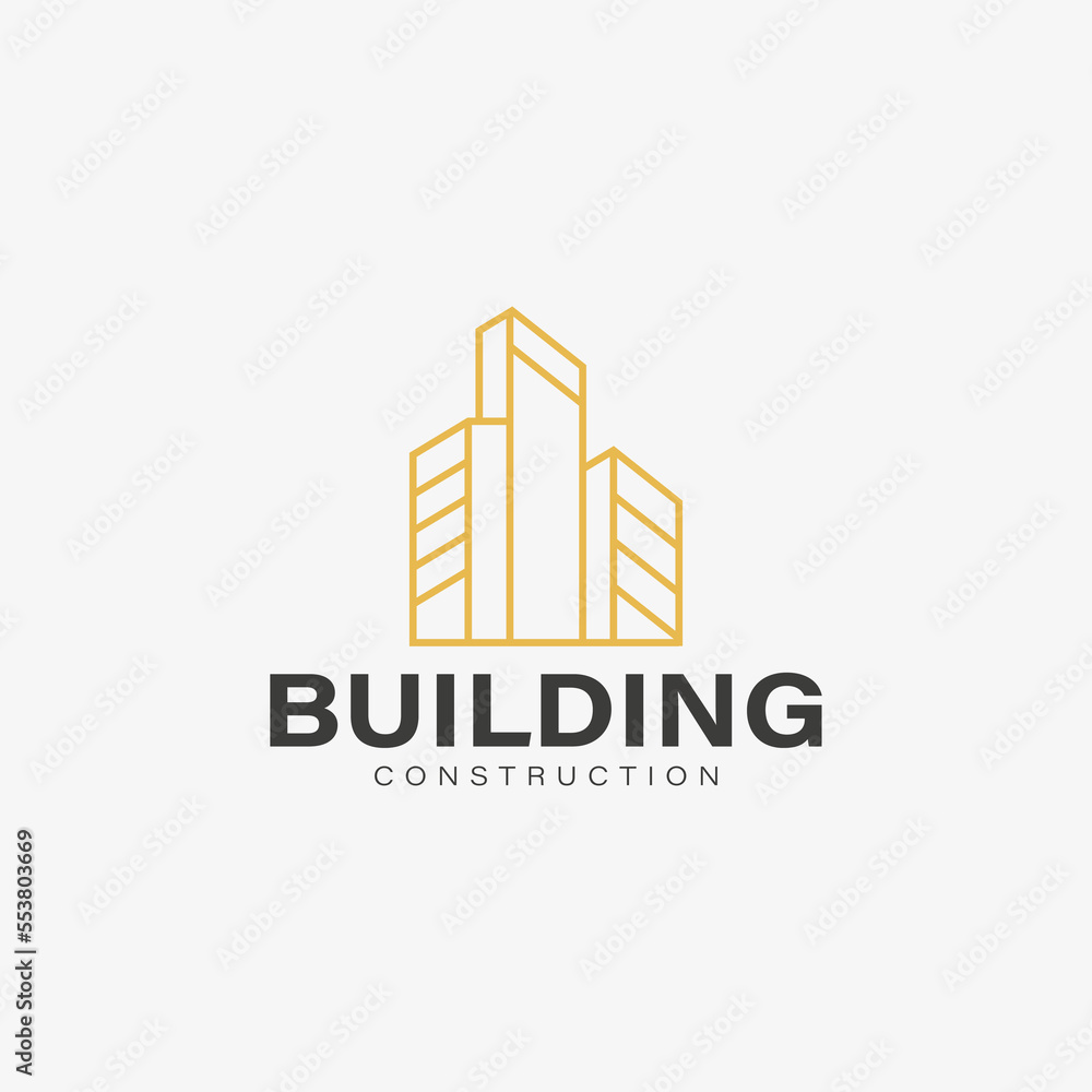 Building logo vector design with line art style concept for construction or architecture company