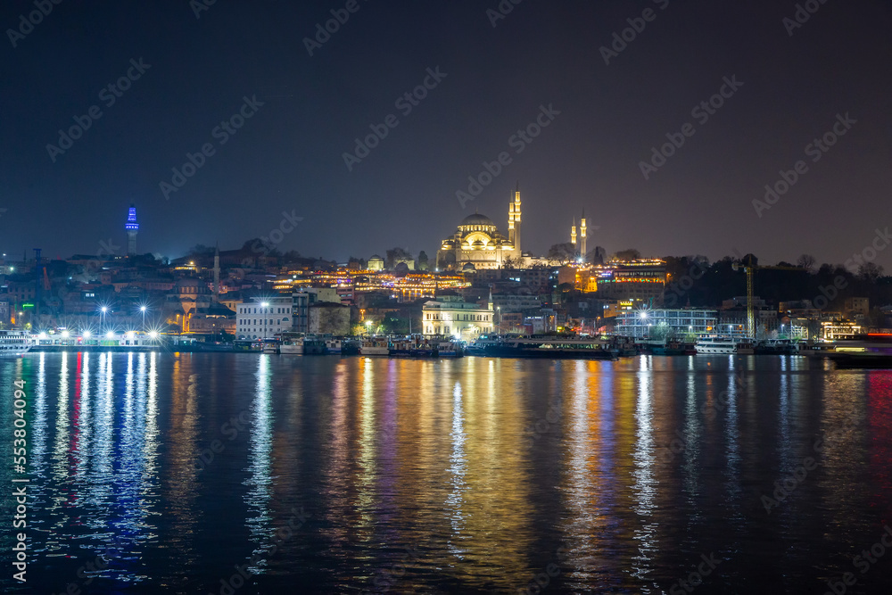 View on Bosphorus  and Suleimanie mosque on other side and Eminonu square