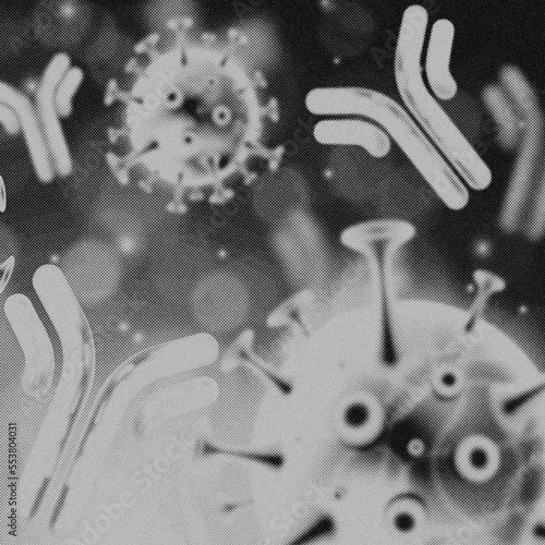4K Image, Virus. Microscopic view of viruses. Cells, Black and White