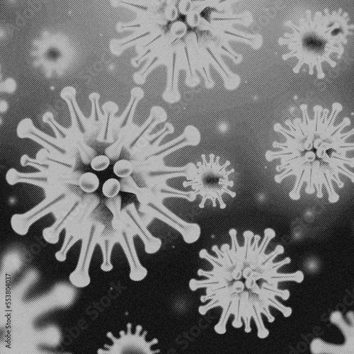 4K Image, Virus. Microscopic view of viruses. Cells, Black and White