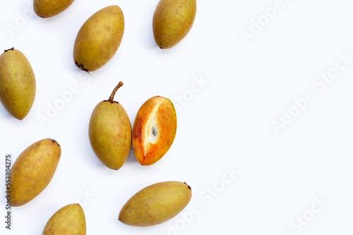Fresh sapodilla fruit on white background