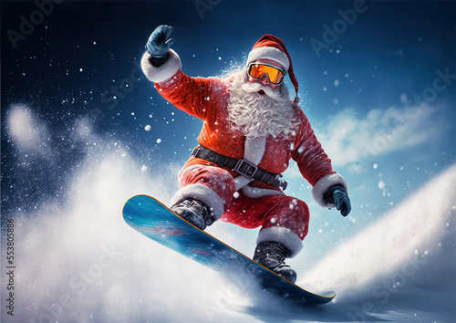 Snowboarding Santa, Hand-edited generative AI