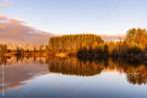 Autumn landscape with lake. Österbotten/Pohjanmaa, Finland