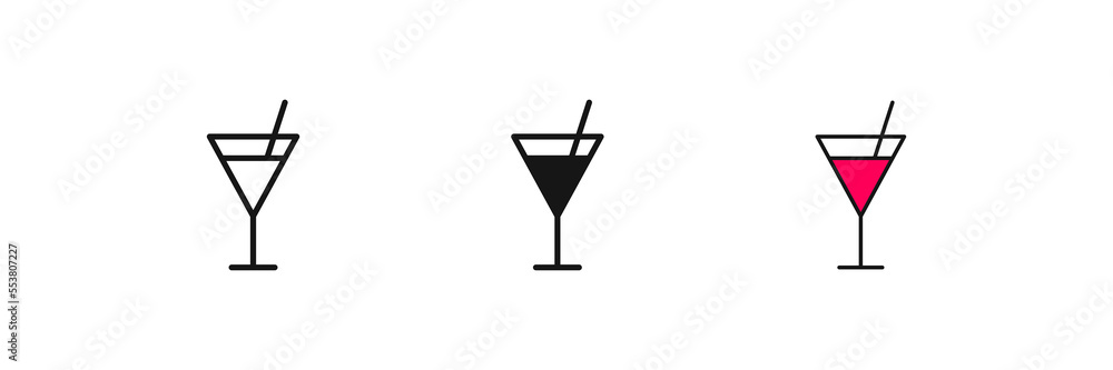 Cocktail glass icon. Alcohol drink cup sign. Bar party symbol. Vector sign. Cocktail glass icon. Alcohol drink cup sign. Bar party symbol. Vector sign.