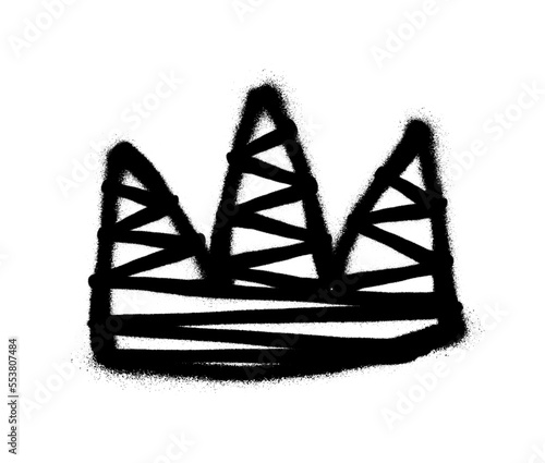 Sprayed crown with overspray in black over white. Vector illustration.