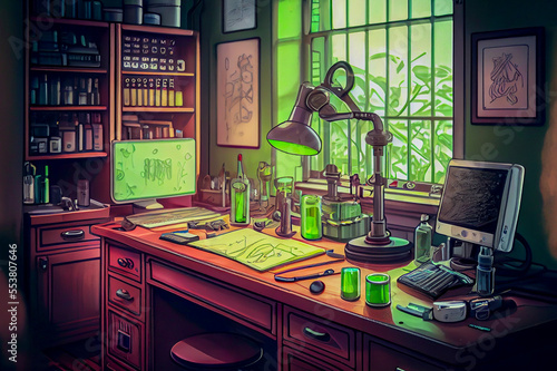 Scientific laboratory  biology and chemistry research lab  experiment and study room  generative ai illustration