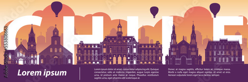 Chile famous landmark silhouette style, vector illustration