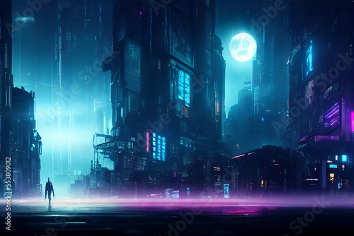 Moonshine over cyberpunk city © Anna