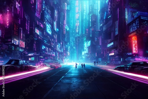 Cyber night city street