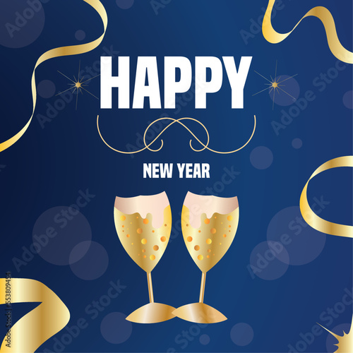Happy new year poster Cocktail cheer celebration Vector