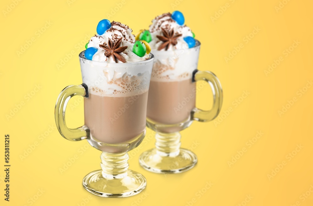 Tasty cold coffee with cream in glass Tasty cold coffee with cream in glass