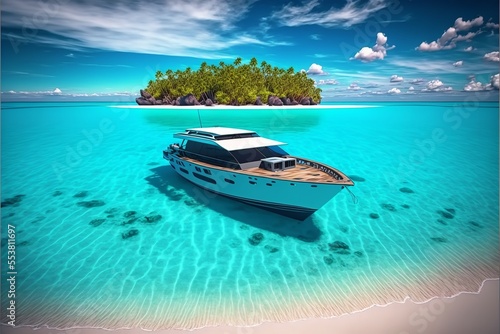 Beautiful landscape of summer beach and boat. beach in the summer season. © Concept Killer