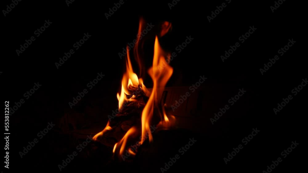 Fire burning vigorously in dark background Fire burning vigorously in dark background
