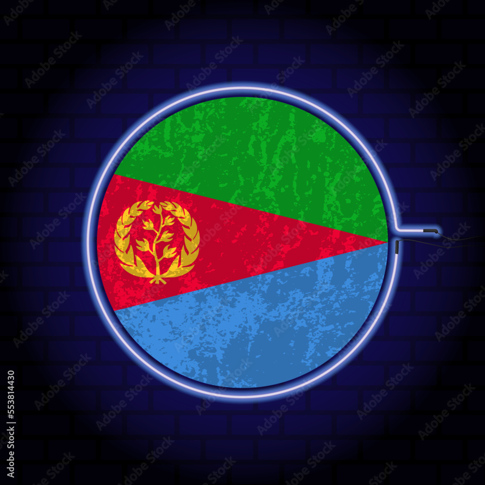 Eritrea neon grunge flag on wall backgrond. Vector illustration.
