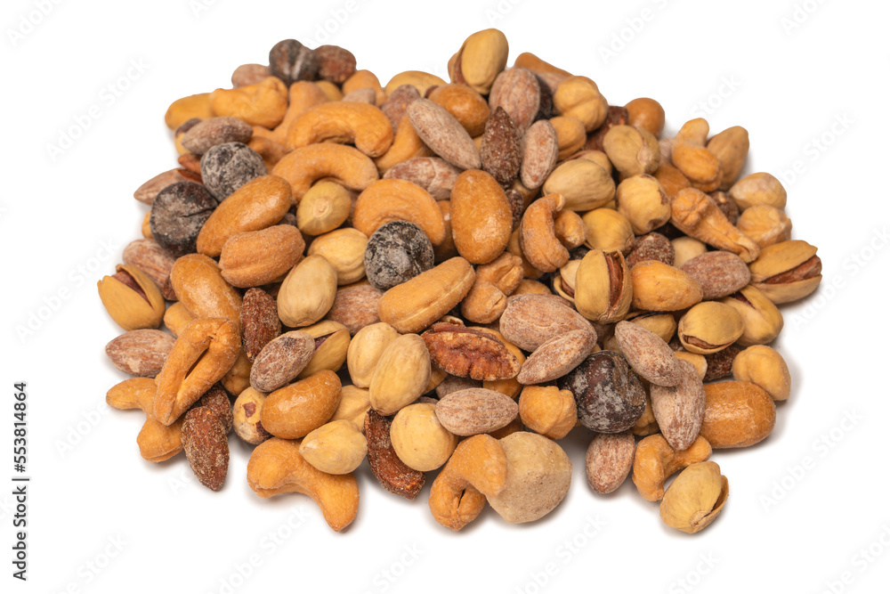 A group of almonds, pistachios, walnuts, macadamia, cashews. A group of almonds, pistachios, walnuts, macadamia, cashews.