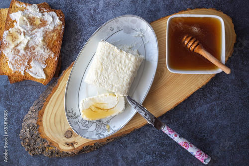 Cream (butter cream) for Turkish breakfast - Cream, honey and toast photo