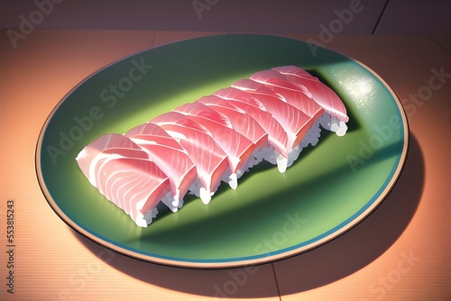 Delicious Japanese sashimi asian food in anime style digital painting illustration