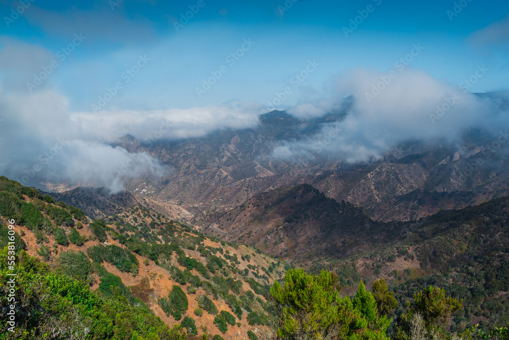 view of Vallehermoso from Garajonay National Park. La Gomera. Spain