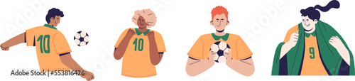 Collection of  football supporters and player. Vector illustration of diverse cartoon people. Isolated on white