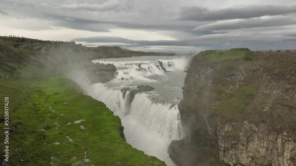 Aerial shot of Gullfoss waterfall Icelandic golden circle touristic tour Aerial shot of Gullfoss waterfall Icelandic golden circle touristic tour