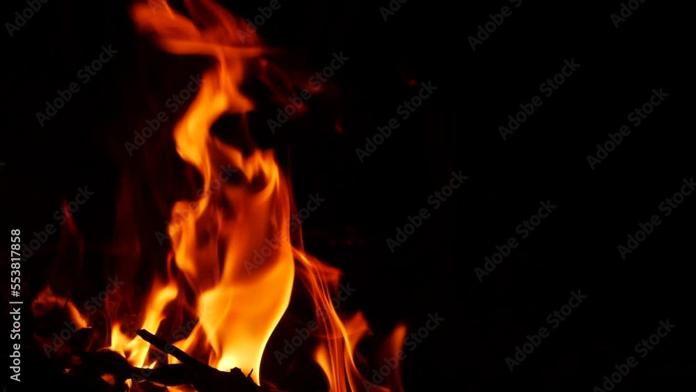 Dark background, fire burning some sticks on the ground Dark background, fire burning some sticks on the ground