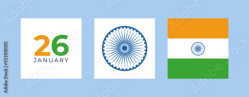 Indian republic day poster set. Happy republic day India 26th January. Background , poster, card, banner. Banner with indian tricolor flag. Vector illustration concept