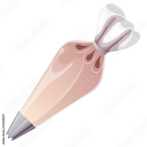 Pastry bag with cream vector isolated illustration. Kitchen design, menus, and cards for cafes, pastry shops, and restaurants. 
