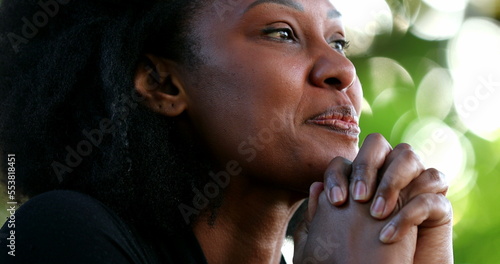 Canvas Print Optimistic black African woman feeling happy and satisfied, hopeful person