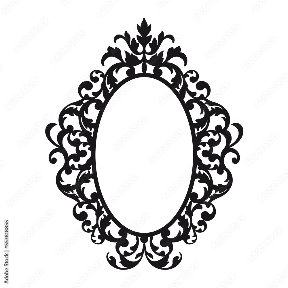 Empty antique, baroque picture frame silhouette, blank template, black
